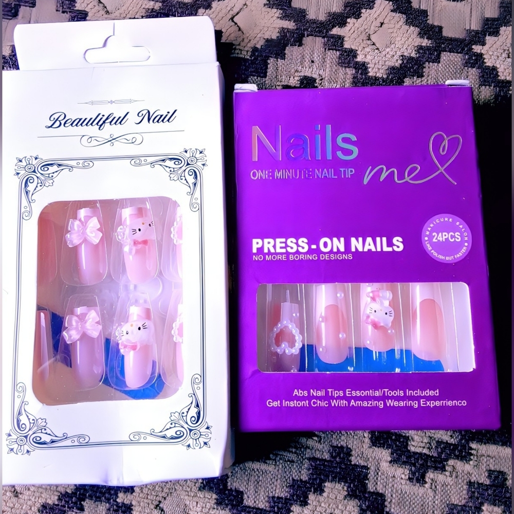 2 Sets Of Hello Kitty Pink Press-On Nails 24 Pcs Per Set